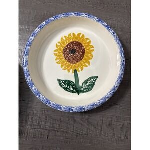 Crock‎ Shop Santa Ana CA Sunflower Pie Dish 10" Blue Spongeware Rim Stoneware